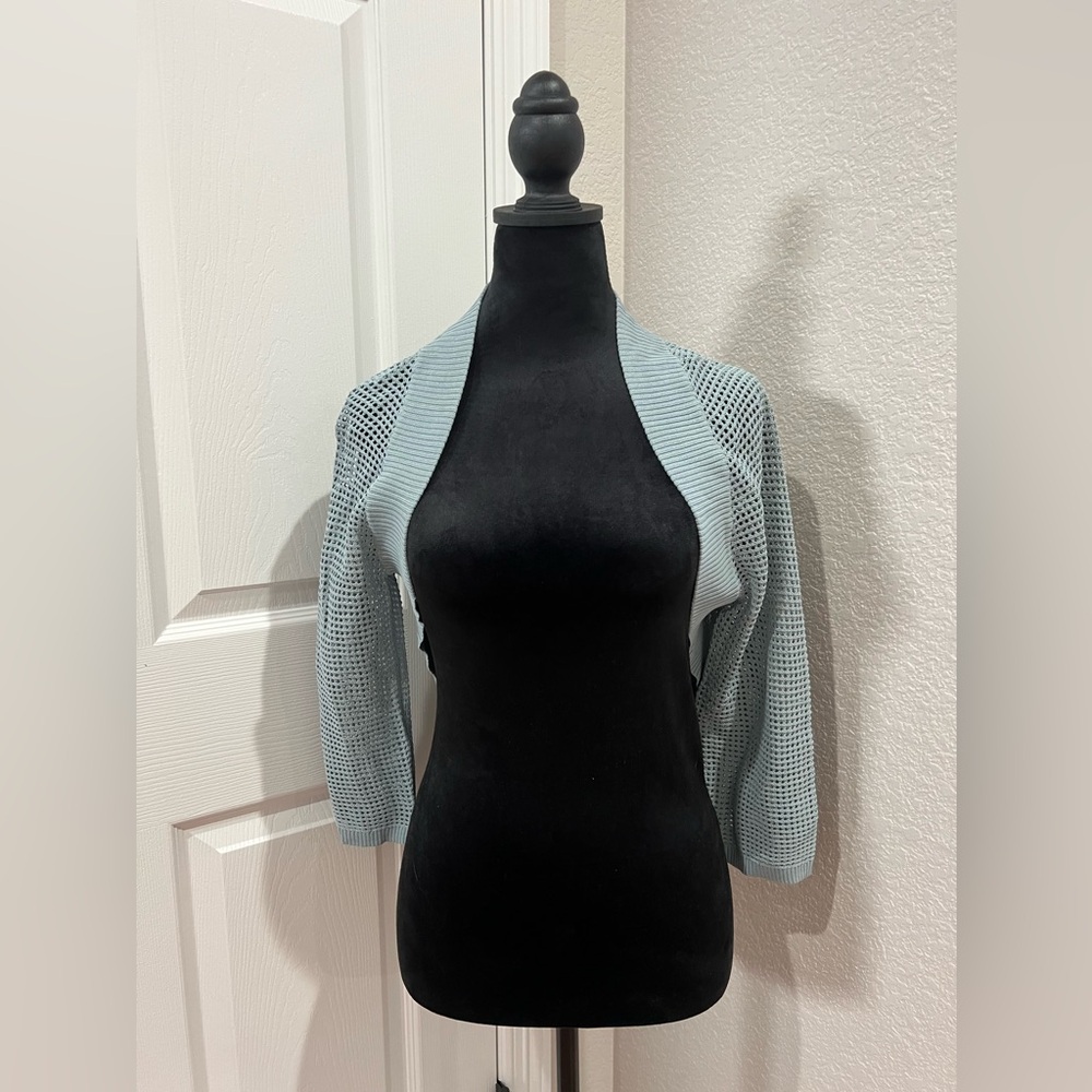 MARLA WYNNELAYERS WOMEN'S CARDIGAN KNIT SHRUG SEA BLUE SIZE L